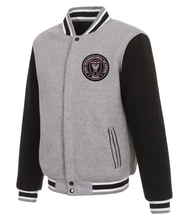 Inter Miami CF Gray and Black Varsity Wool Jacket