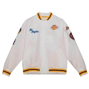 LA Lakers City Collection White Varsity Satin Jacket