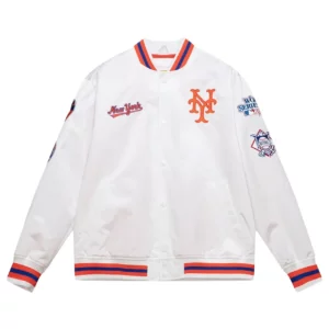 New York Mets City Collection White Varsity Satin Jacket