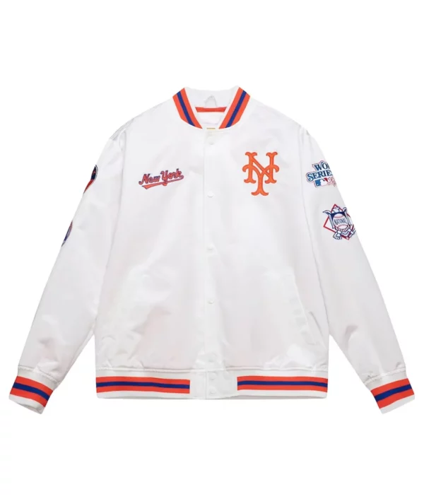 New York Mets City Collection White Varsity Satin Jacket