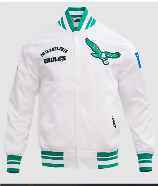 Philadelphia Eagles Retro Classic White Rib Satin Jacket