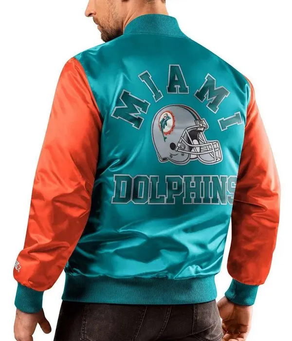 Aqua/Orange Miami Dolphins Locker Room Throwback Satin Jacket
