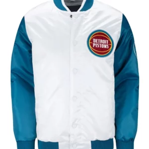 Pistons Ty Mopkins Teal and White Satin Jacket
