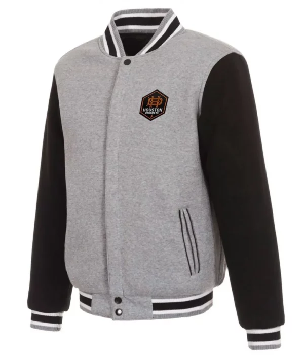 Houston Dynamo Gray and Black Varsity Wool Jacket