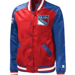 NY Rangers Legends Varsity Red and Blue Satin Jacket