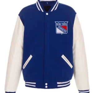 New York Rangers Varsity White and Royal Blue Jacket