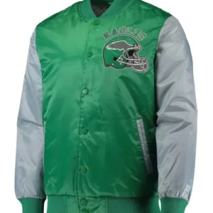 Philadelphia Eagles Locker Room Throwback Kelly Green/Silver Satin Jacket