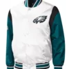 Throwback Warm Up Pitch Philadelphia Eagles Varsity Satin Jacket