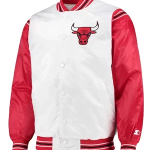 White/Red Chicago Bulls Renegade Varsity Satin Jacket