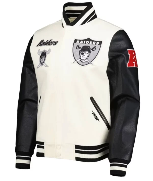 Retro Classic Las Vegas Raiders Varsity Cream and Black Jacket