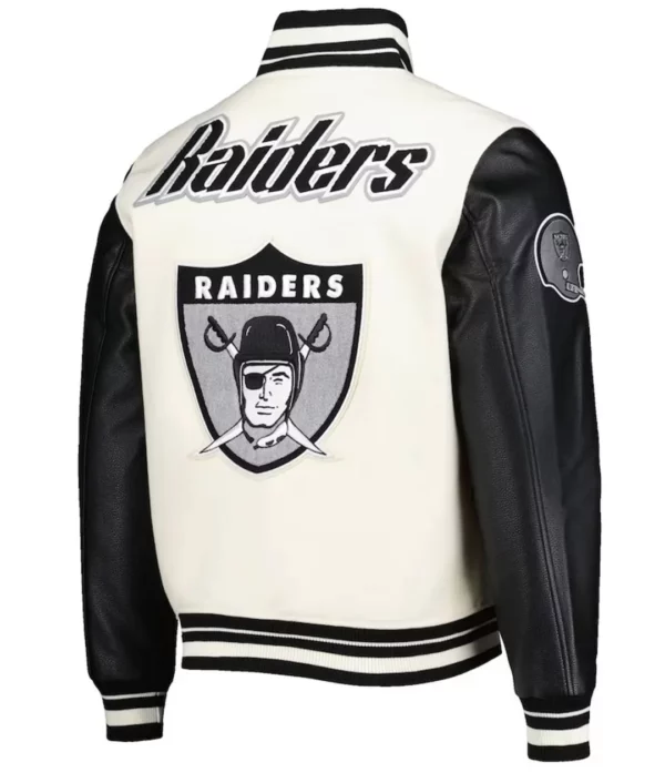 Retro Classic Las Vegas Raiders Varsity Cream and Black Jacket