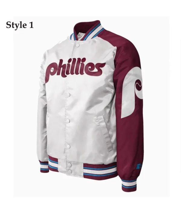 Philadelphia Phillies Varsity Satin Purple and White Jacket