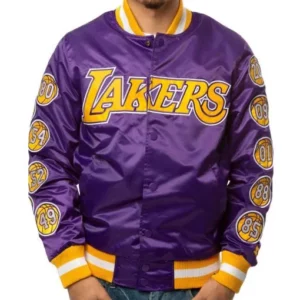 LA Lakers Champs 17 Patches Satin Jacket