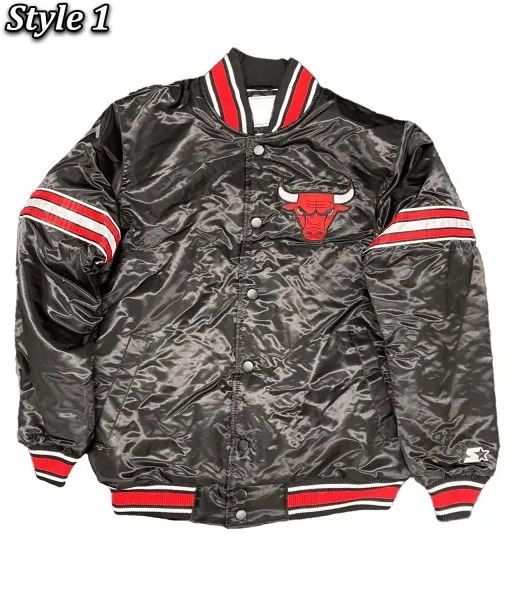 Chicago Bulls Tobacco Road Blue and White Satin Varsity Jacket