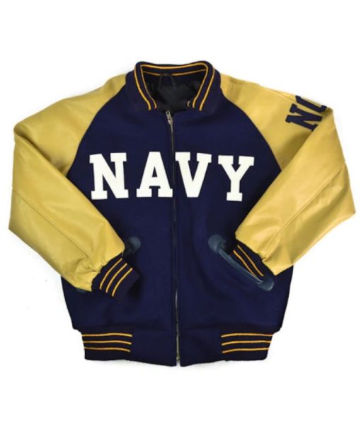 1943 Navy Blue Zippered Varsity Jacket
