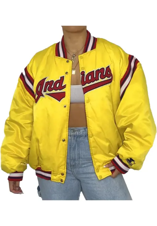 90’s Cleveland Indians Yellow Satin Jacket