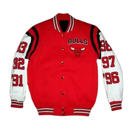 Chicago Bulls 6 NBA Red and White Varsity Jacket