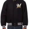 MLB Baseball Team Milwaukee Brewers Two Tone Black Varsity Jacket