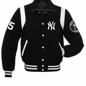 NY Yankees Sailor Collar Black Varsity Jacket