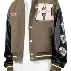 New Century Embroidered Brown and Black Varsity Jacket
