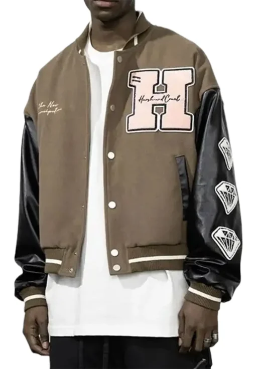 New Century Embroidered Brown and Black Varsity Jacket