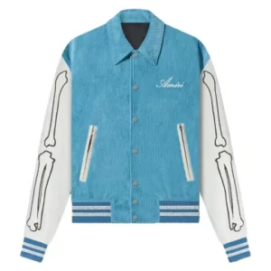 Bones Amiri Corduroy Blue Varsity Jacket