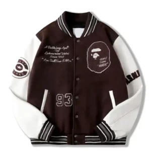 Bape A Bathing Ape Brown Varsity Bomber Jacket