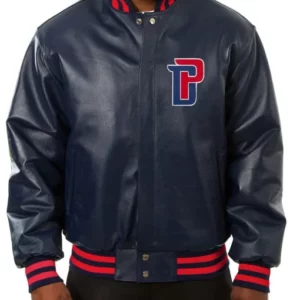 Detroit Pistons Navy Blue Leather Jacket