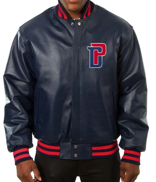 Detroit Pistons Navy Blue Leather Jacket