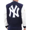 NY Yankees Home Town White and Navy Blue Varsity Jacket