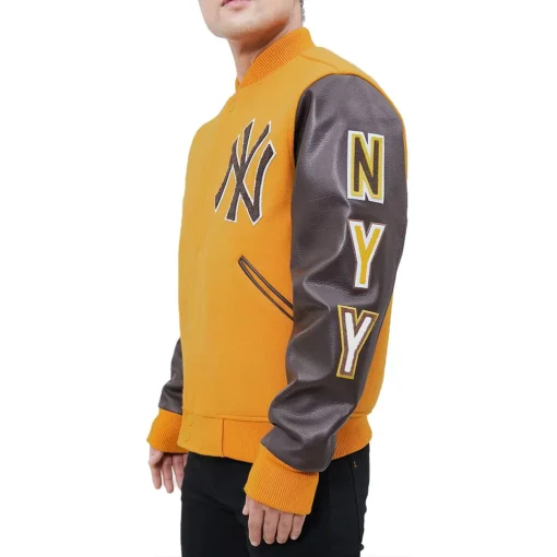 NY Yankees Logo Blended Yellow Varsity Jacket
