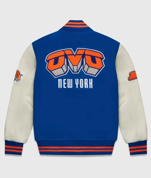 OVO New York Knicks Blue and White Varsity Jacket