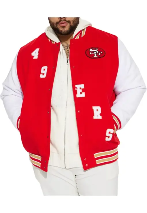 San Francisco 49ers Red and White Varsity Jacket