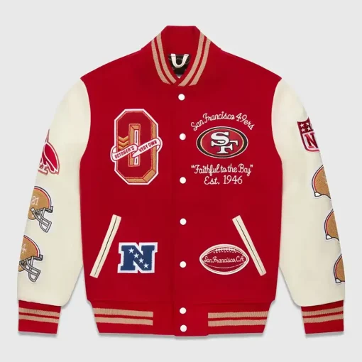 OVO San Francisco 49ers Red and White Varsity Jacket