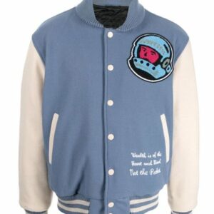 Blue and Off-White Cafeteria BBC Varsity Jacket