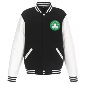 Boston Celtics Black and White Varsity Wool/Leather Full-Zip Jacket