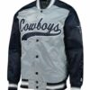 Dallas Cowboys Blue and Grey Varsity Satin Jacket