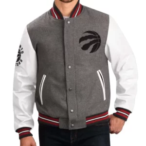 Toronto Raptors Gray and White Varsity Jacket