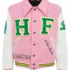 Homme Femme Pink and White Varsity Letterman Jacket
