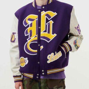 Los Angeles Lakers Purple Wool and Leather Jacket