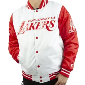 Los Angeles Lakers White and Red Bomber Jacket