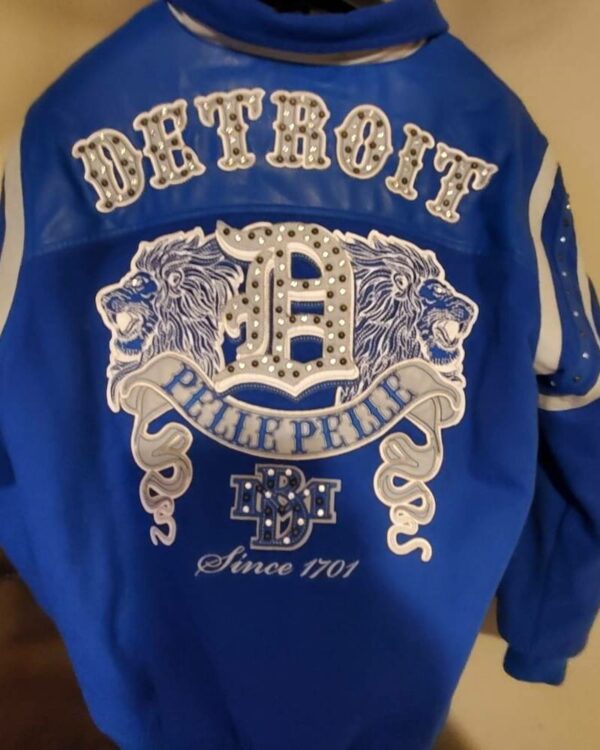 Blue Detroit Lions Pelle Pelle Leather Jacket