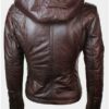 Womens Slim Fit Leather Jacket With Hood Chocolate Brown